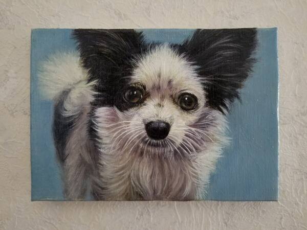 作品1ペット犬似顔絵油絵
