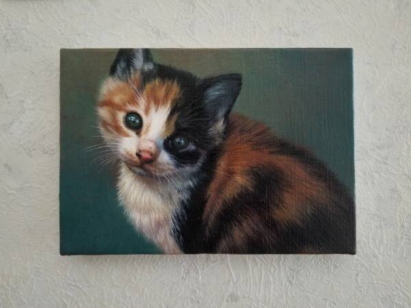 作品1ペット猫似顔絵油絵